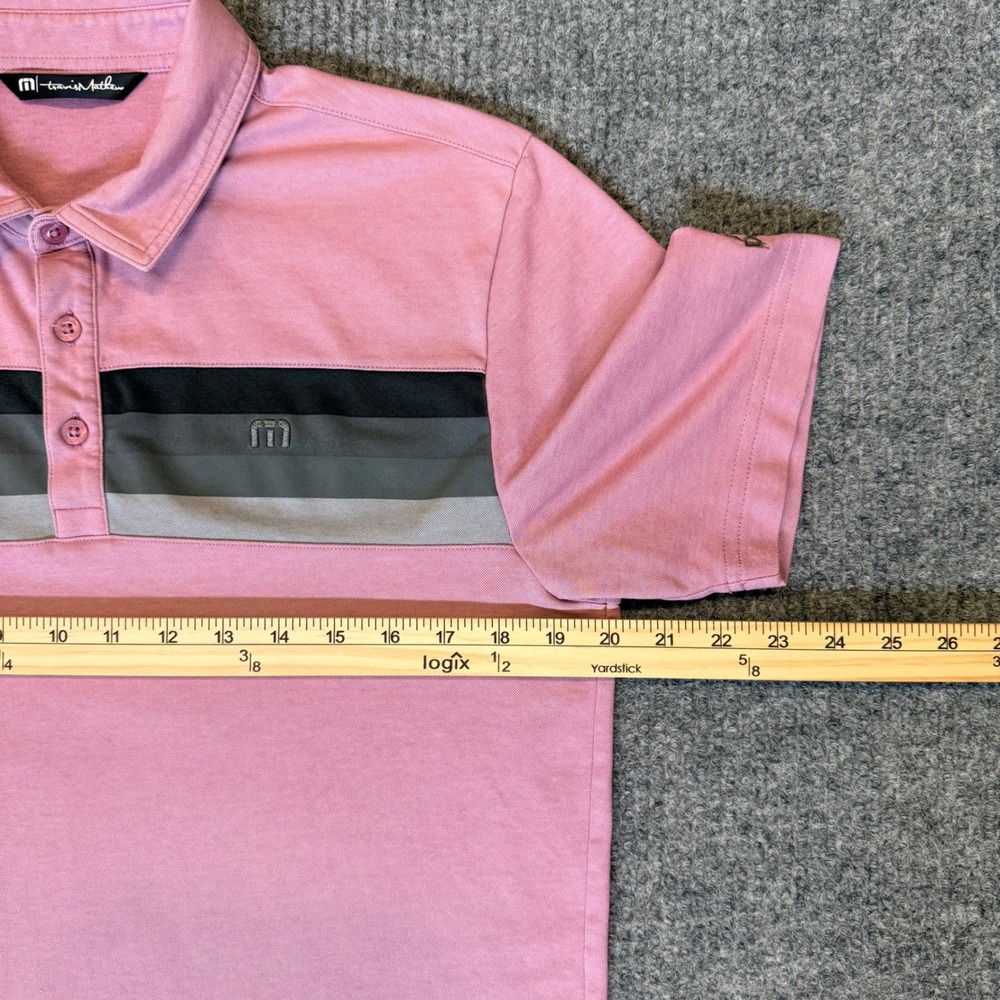 TravisMathew Mens Pink Chest Stripe Golf Polo Shirt Wild Dunes Medium - Picture 6 of 11